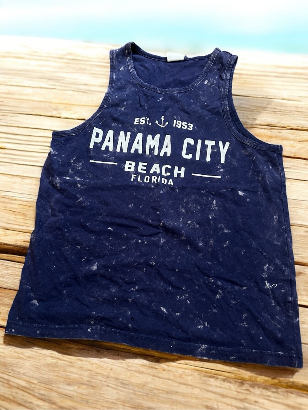 Panama City Beach Navy Splatter Paint Graphic Tank Tee - Beach Coverup